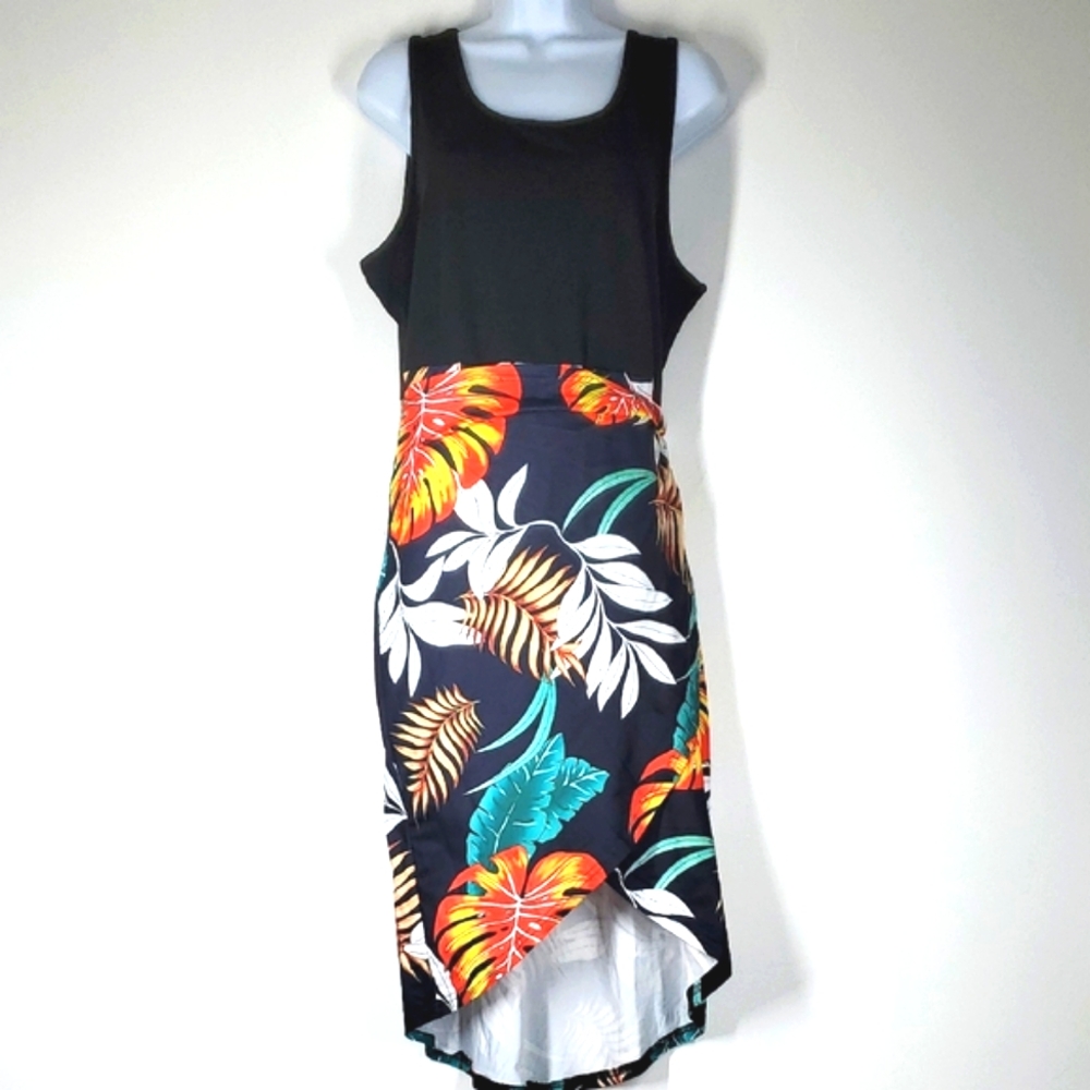 Tropical Floral Sleeveless Wrap Dress L XL